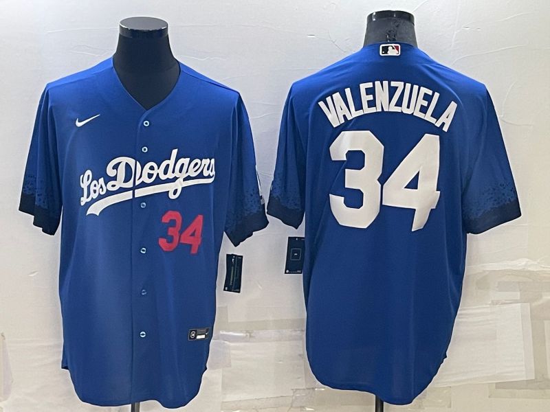 Men Los Angeles Dodgers #34 Valenzuela Blue City Edition Game Nike 2022 MLB Jersey
